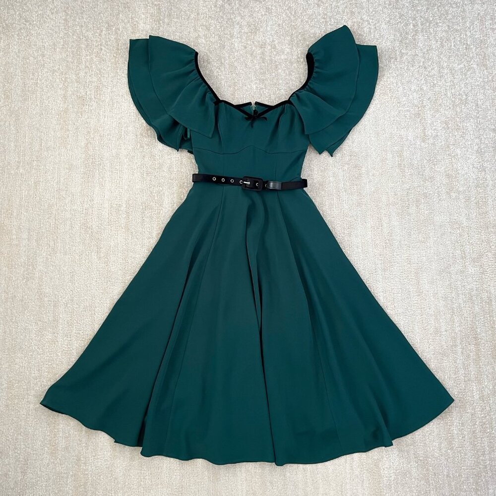 Vixen by Micheline Pitt x Unique Vintage Carmelita Green Swing Midi Dress S